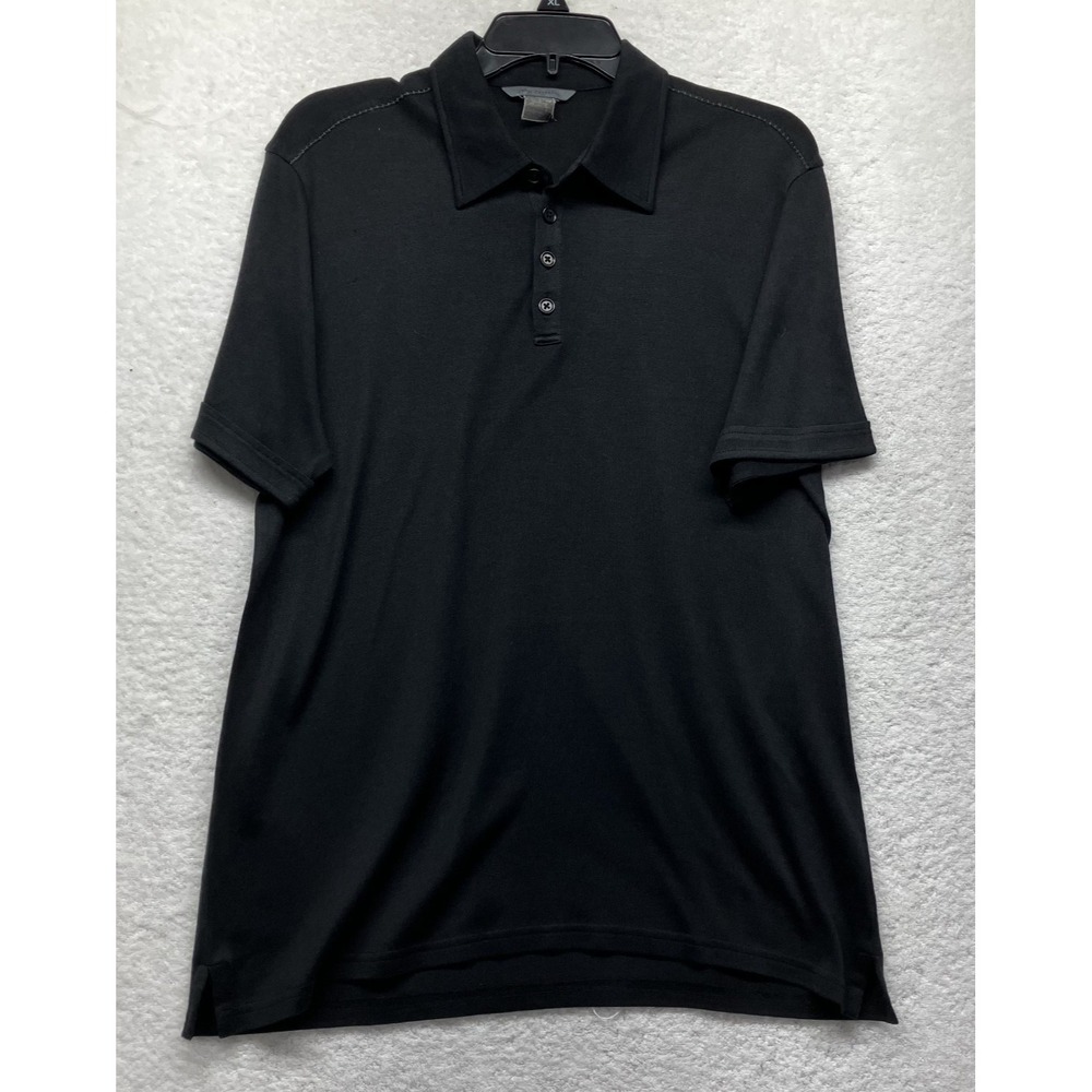 John Varvatos Mens Size L Black Silk Cotton Short Sleeve Polo Shirt (K9)